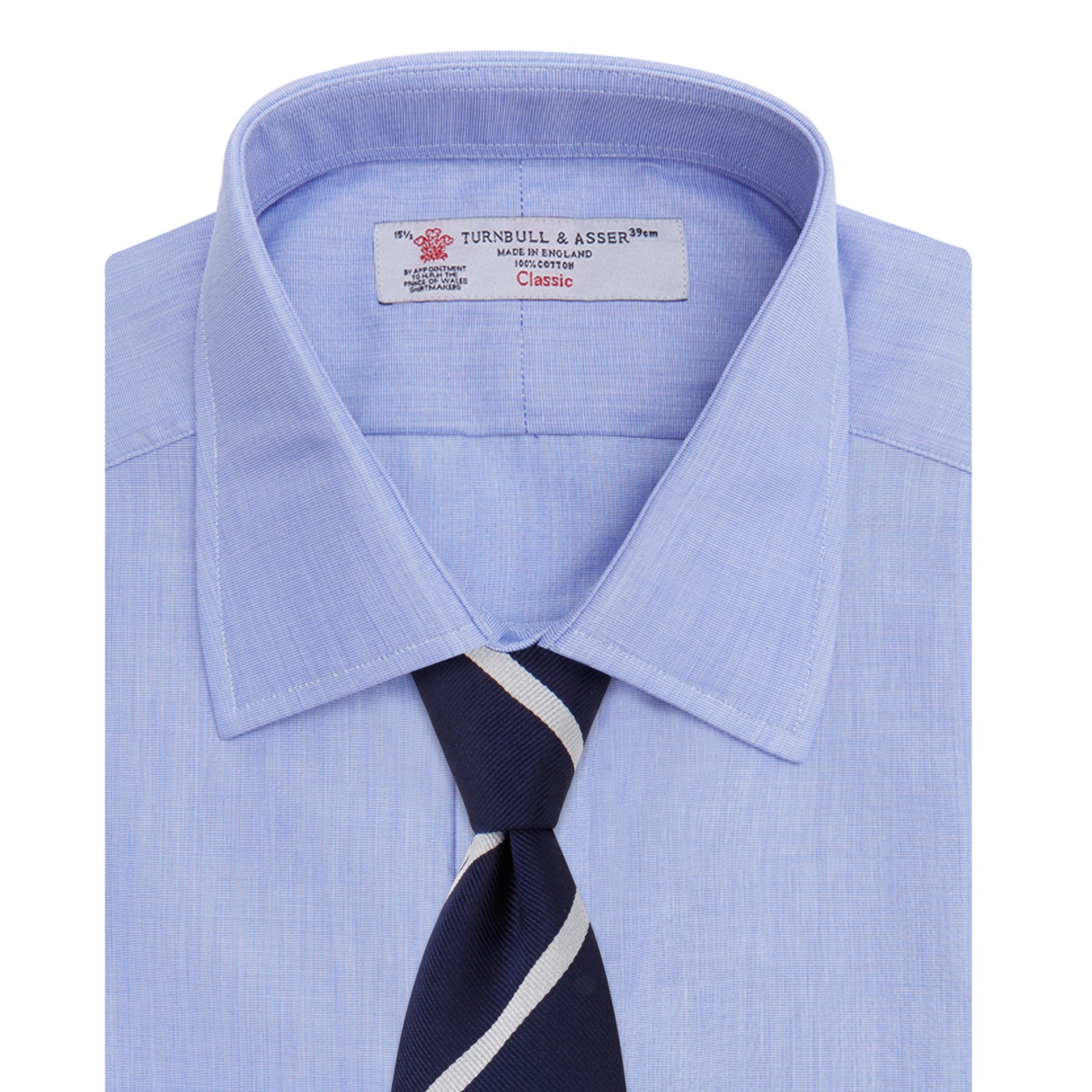 Blue End-on-End Cotton Shirt with T&A Collar and Double Cuffs