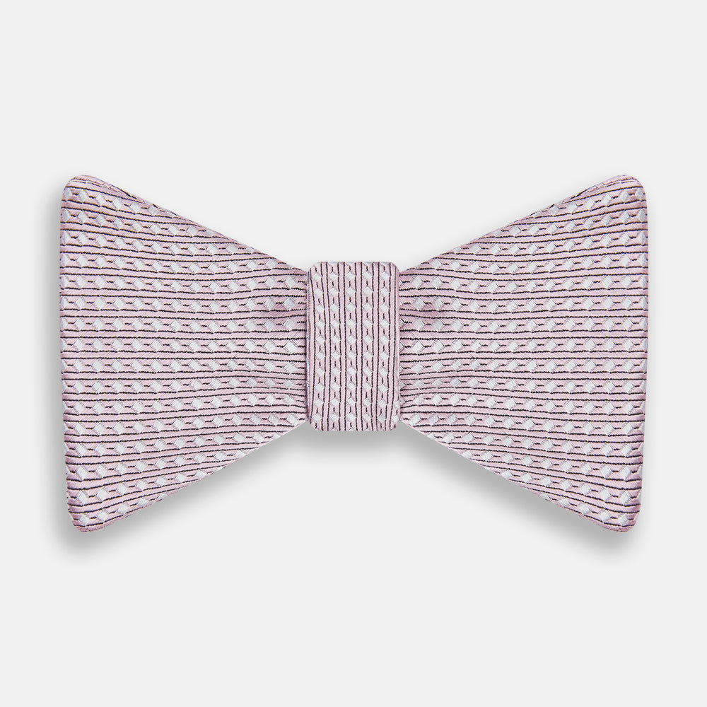 Pale Pink and White Square Silk Bow Tie