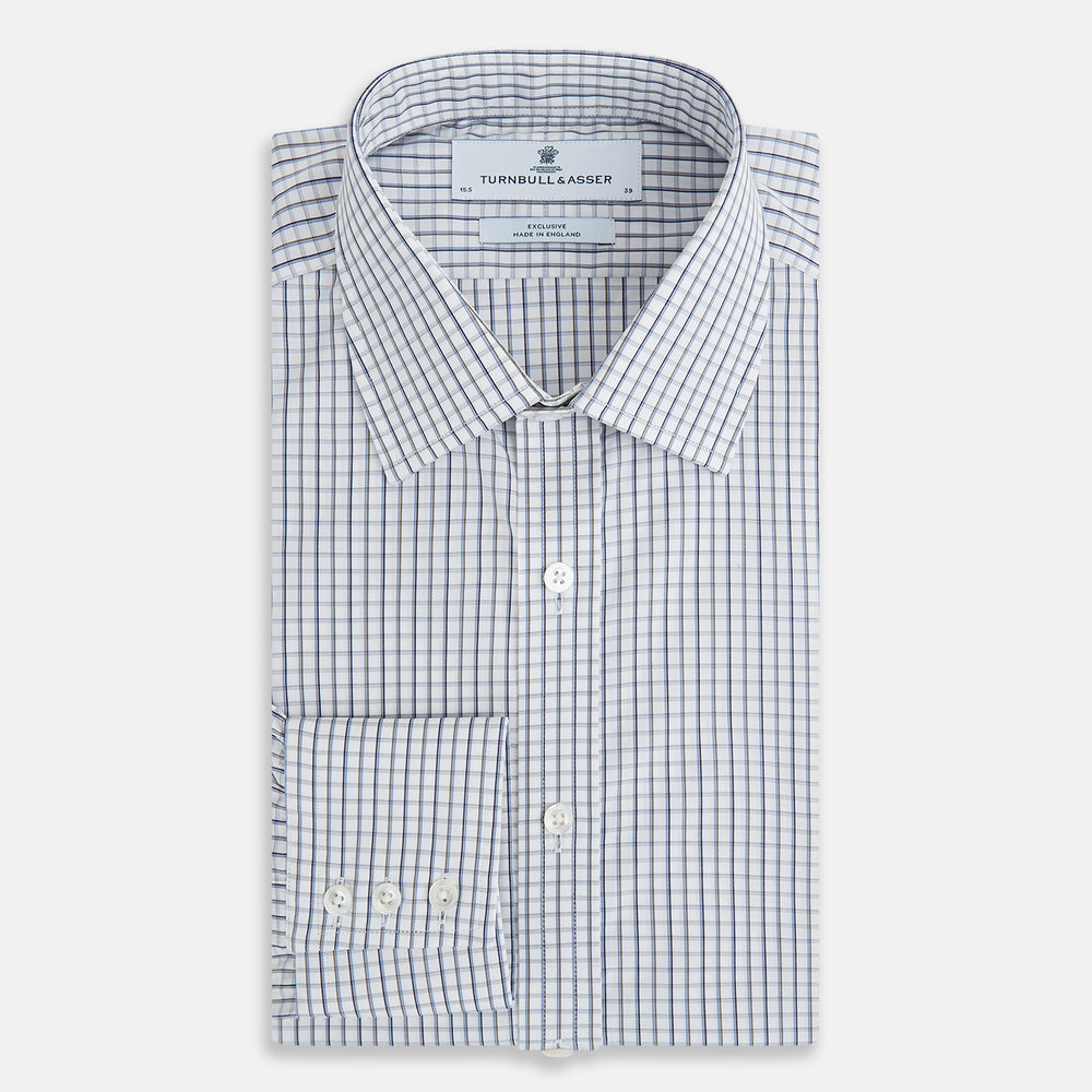 Blue and Coffee Tattersall Check Mayfair Shirt