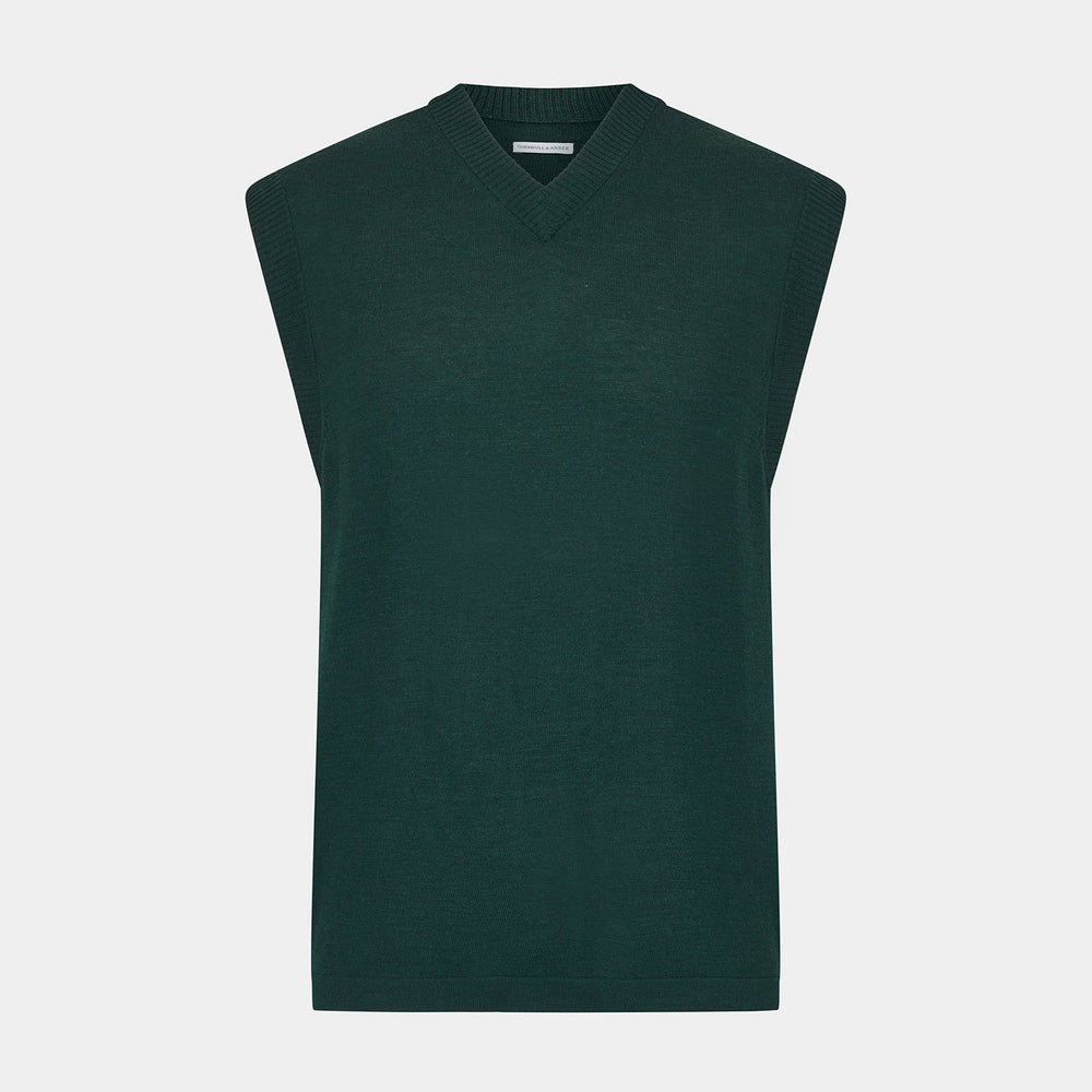 Petrol Green Fine Merino V-Neck Vest