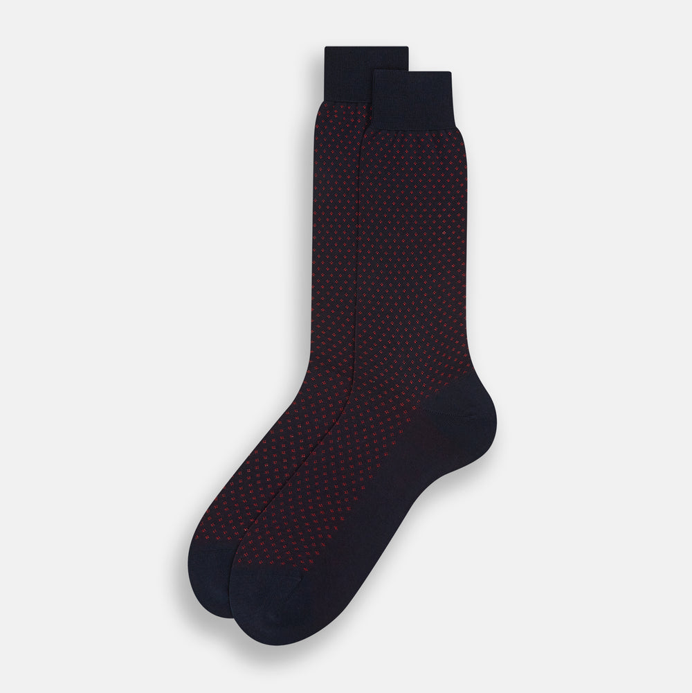Navy/Red Motif Mid-Length Socks