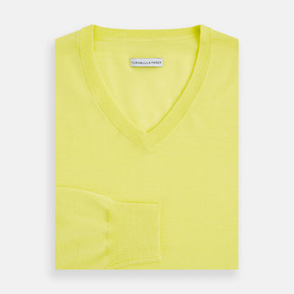 Bright Yellow Cashmere V-neck Jumper Image 3