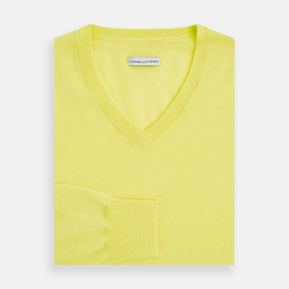 Bright Yellow Cashmere V-neck Jumper – Turnbull Asser