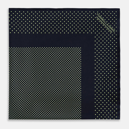 Navy and Melon Green Dot Silk Pocket Square Image 2