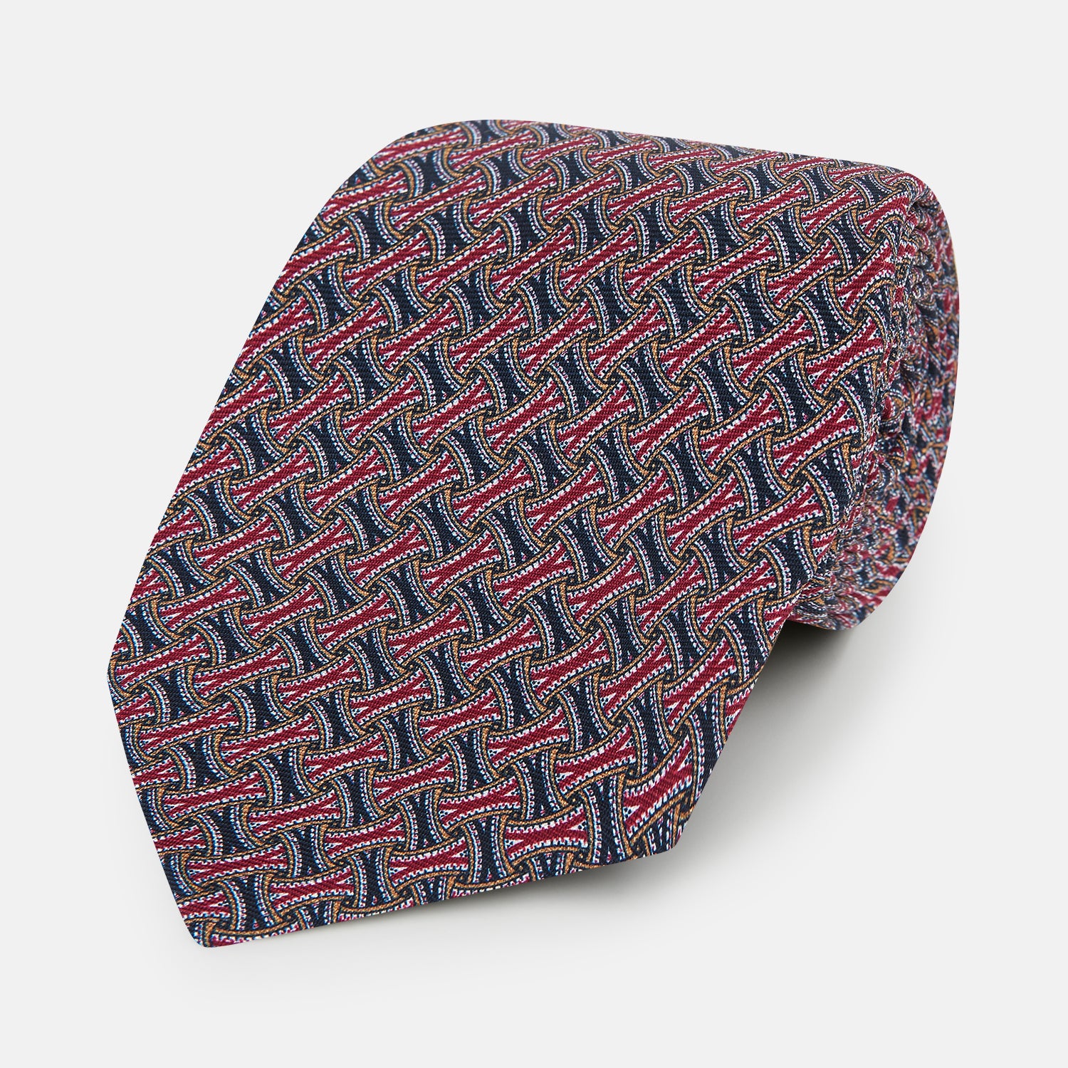 View 1 of product Burgundy and Navy Weave-Patterned Printed Silk Tie
