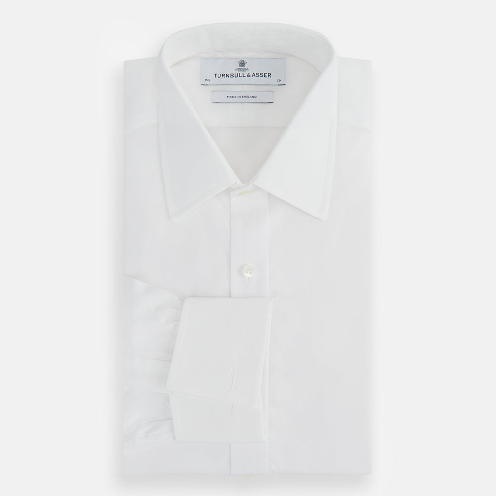 Plain White Cotton Shirt with T&A Collar and Double Cuffs