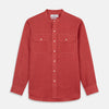 View 1 of product Plain Red Linen Weekend Fit Shirt with Stand Collar