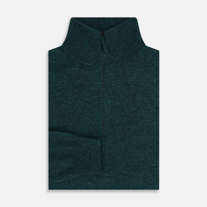 Forest Green Melange Half-Zip Cashmere Jumper Image 3