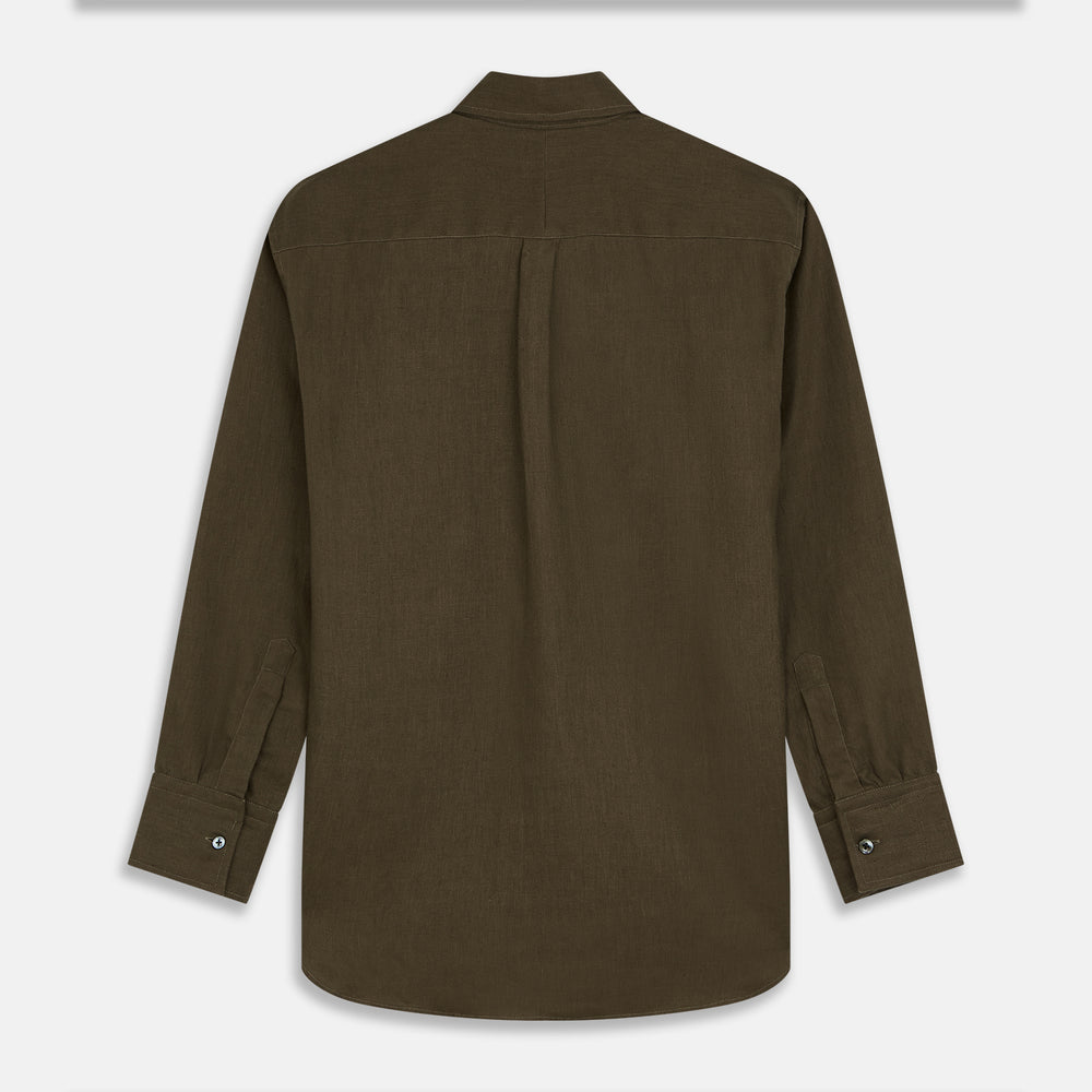 Khaki Green Linen Weekend Fit Langston Shirt