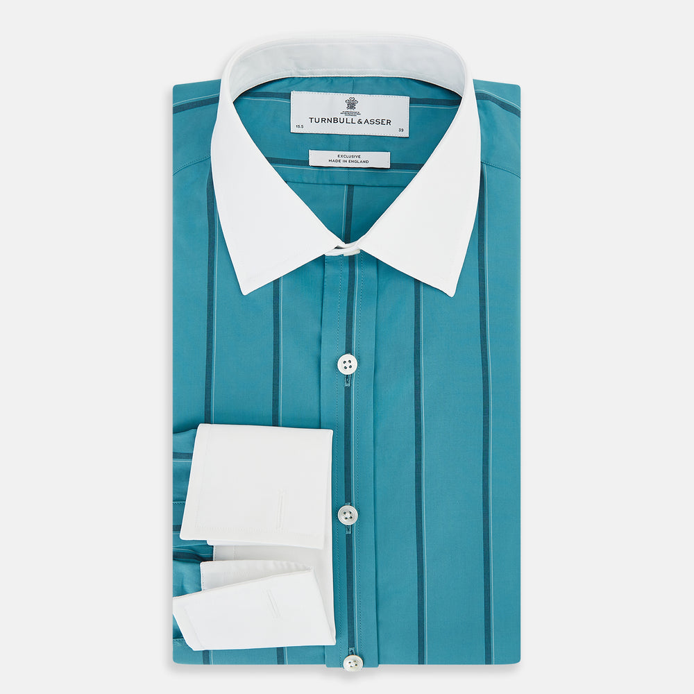 Turquoise Track Stripe Shirt with Contrast T&A Collar and Cuffs
