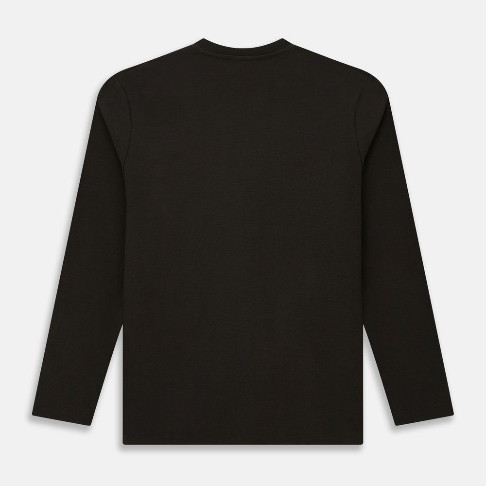 The Turnbull & Asser Dark Chocolate Long-Sleeve T-shirt features a minimalist crew neck design with no visible logos or patterns, shown laid flat on a white background for a versatile, understated look.