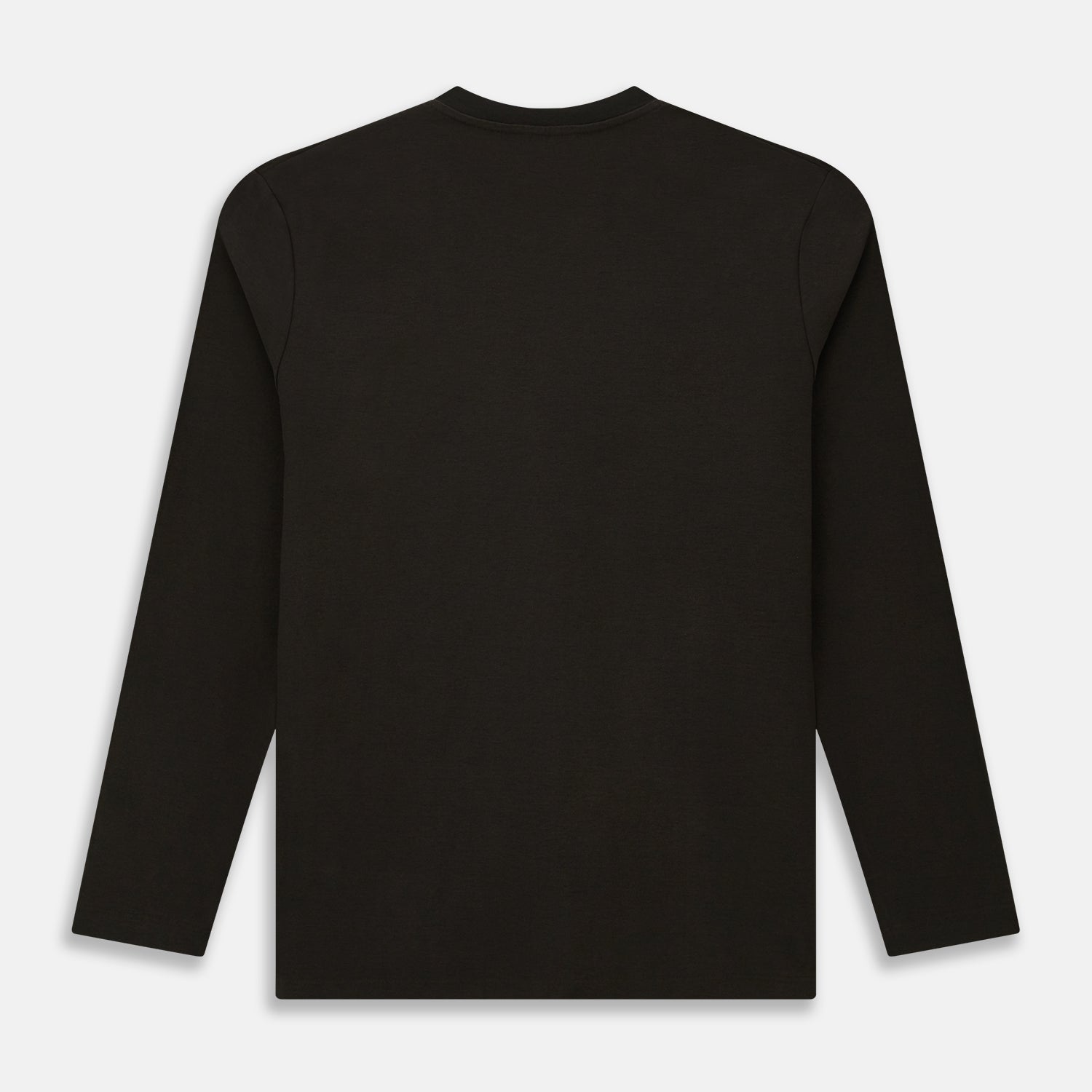 View 3 of product The Turnbull & Asser Dark Chocolate Long-Sleeve T-shirt features a minimalist crew neck design with no visible logos or patterns, shown laid flat on a white background for a versatile, understated look.