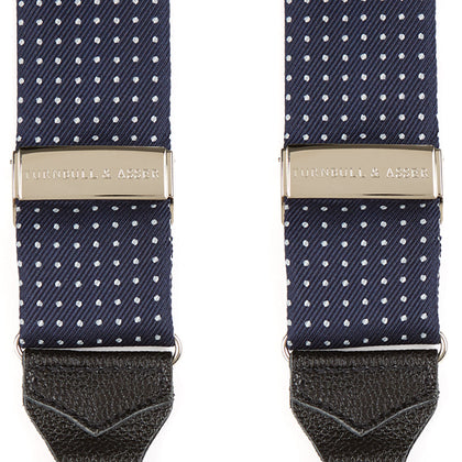 Navy & White Small Spot Adjustable Silk Braces Image 4