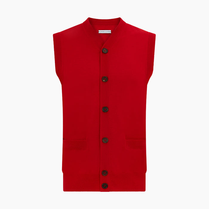 Red Fine Merino V-Neck Sleeveless Cardigan