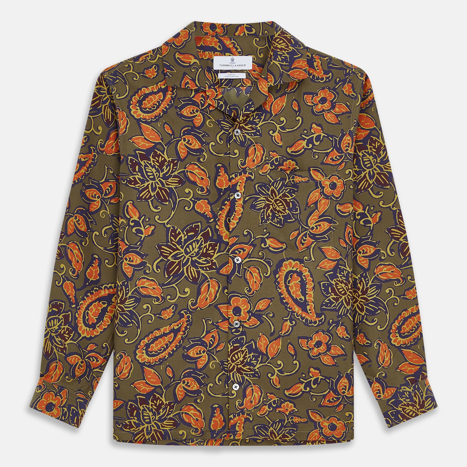 View 1 of product Khaki Green Floral Silk Holiday Fit Winnington Shirt