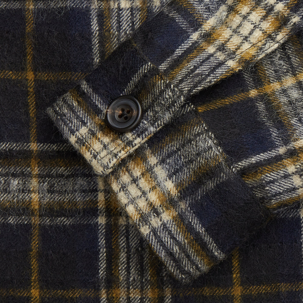 Navy and Beige Check Wool and Mohair Blend Somerset Overshirt