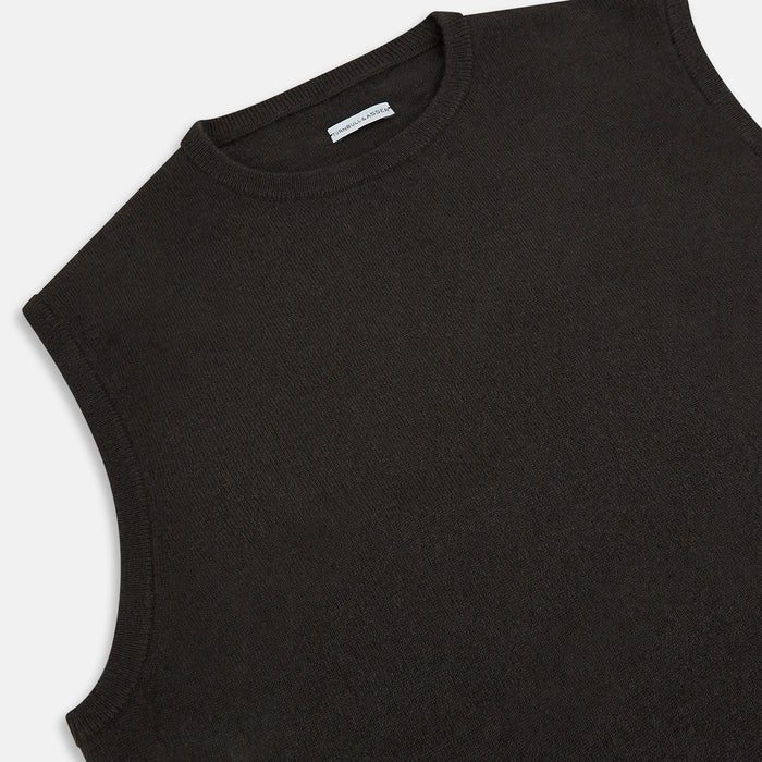 Dark Brown Cashmere Round Neck Vest Image 1