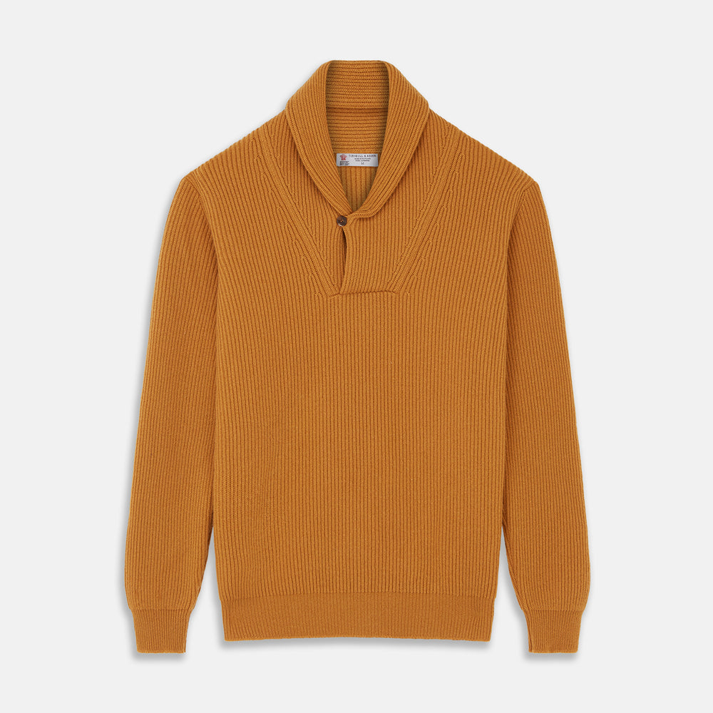 Gold Cashmere Shawl Neck Lytton Jumper