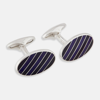 Navy Striped Oval Enamel Cufflinks