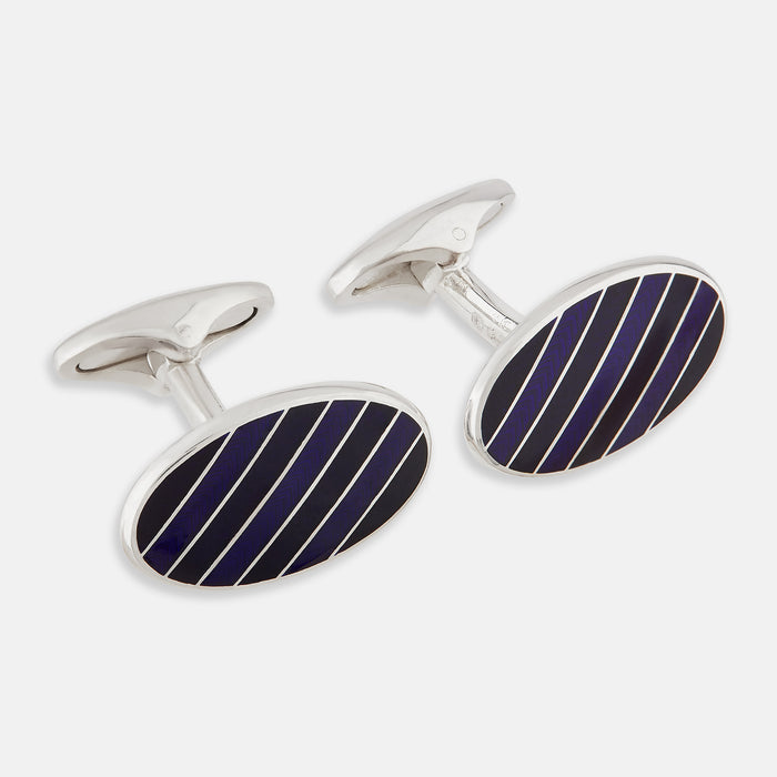 Navy Striped Oval Enamel Cufflinks