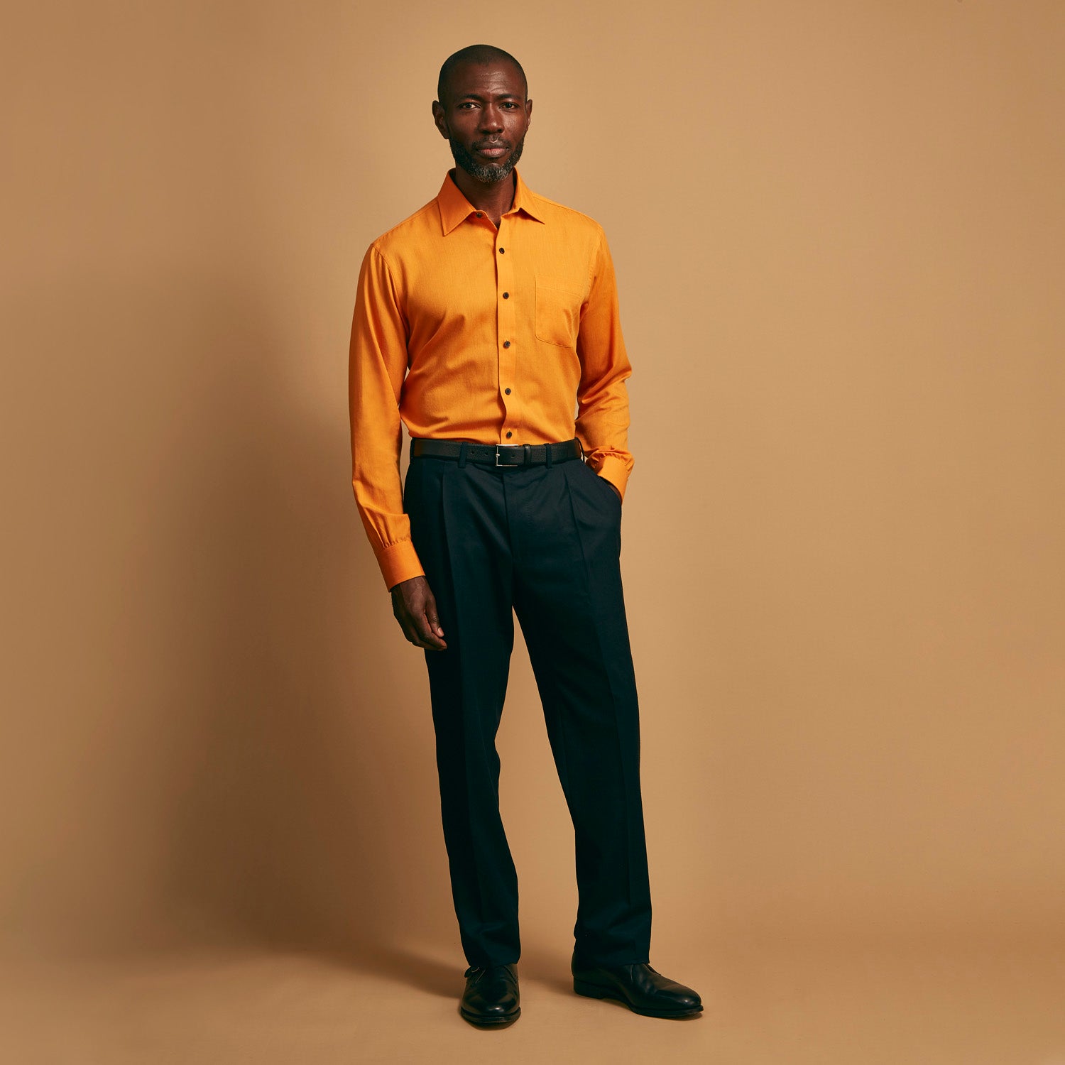 View 1 of product Orange Weekend Fit Cotton & Wool Shirt with Derby Collar and 1 Button Cuffs