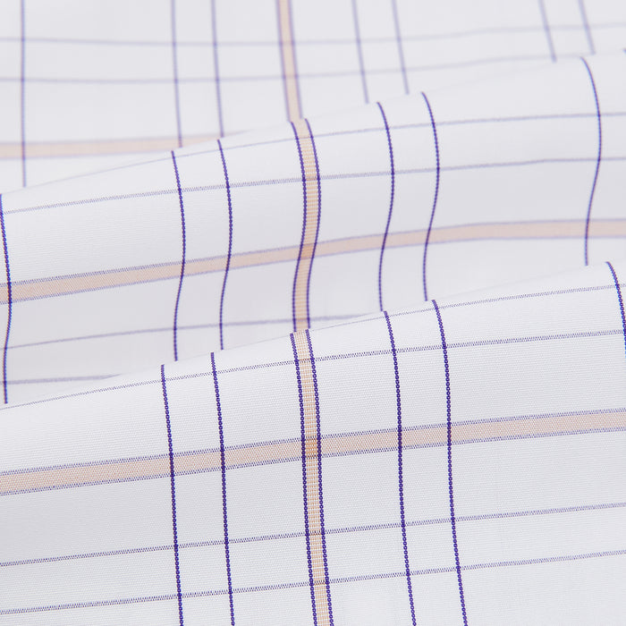 Purple Multi Plaid Check Shirt with Contrast Collar and Double Cuffs Image 8