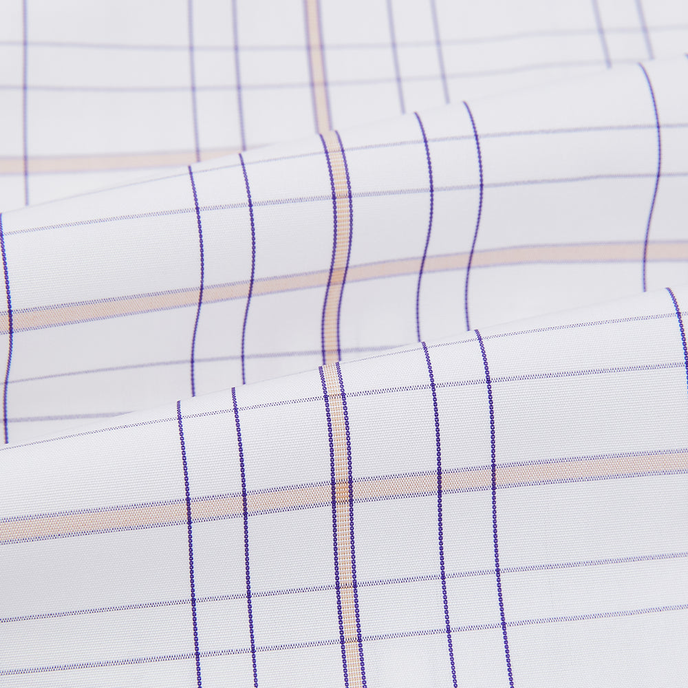 Purple Multi Plaid Check Shirt with Contrast Collar and Double Cuffs