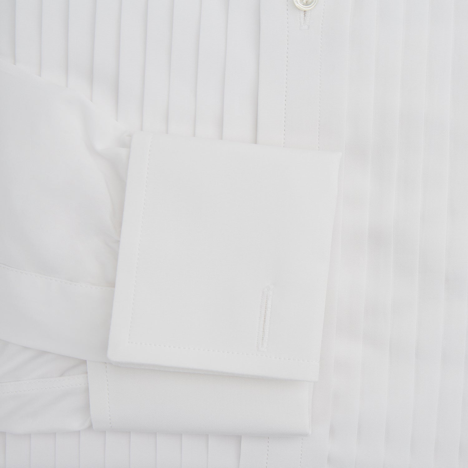 View 3 of product White Pleated Cotton Dress Shirt with T&A Collar and Double Cuffs