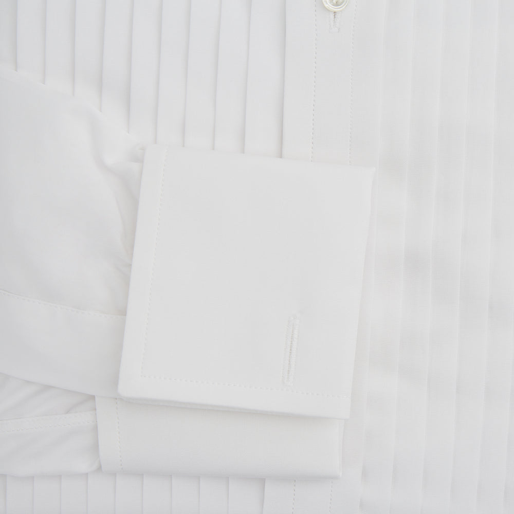 Turnbull & Asser White Pleated Cotton Dress Shirt With T&A Collar And Double Cuffs
