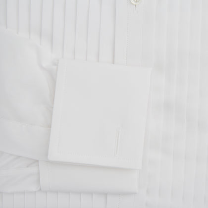 White Pleated Cotton Dress Shirt with T&A Collar and Double Cuffs Image 3