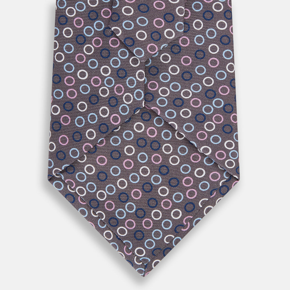 Purple and Blue Circle Ash Printed Silk Tie