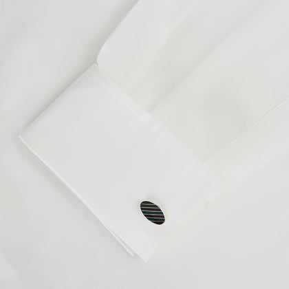 Forest Green and Navy Striped Oval Enamel Cufflinks Image 2