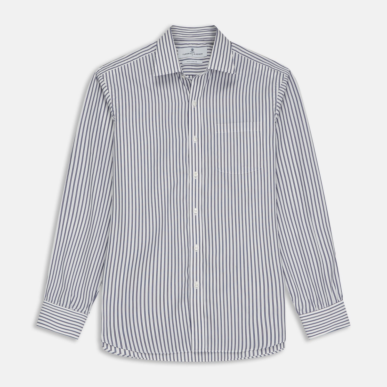 View 1 of product Navy Stripe Weekend Fit Shirt with Derby Collar and 1-Button Cuffs