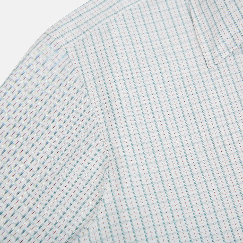 Turquoise and Red Ticking Stripe Windsor Shirt