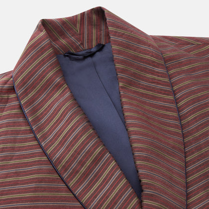 Claret and Green Multi Stripe Silk and Linen Blend Pierce Gown Image 1