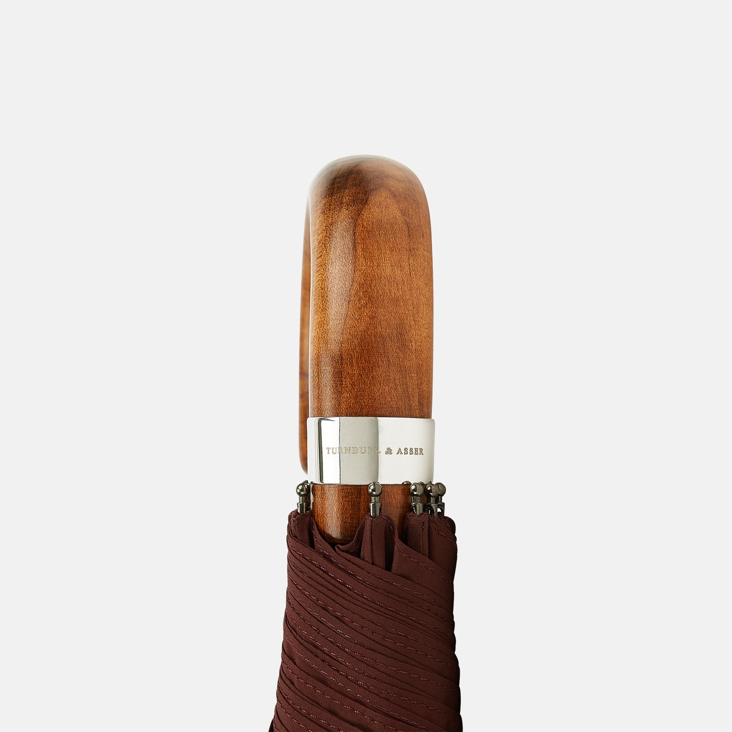 View 3 of product Burgundy Telescopic Umbrella with Brown Maple Crook Handle