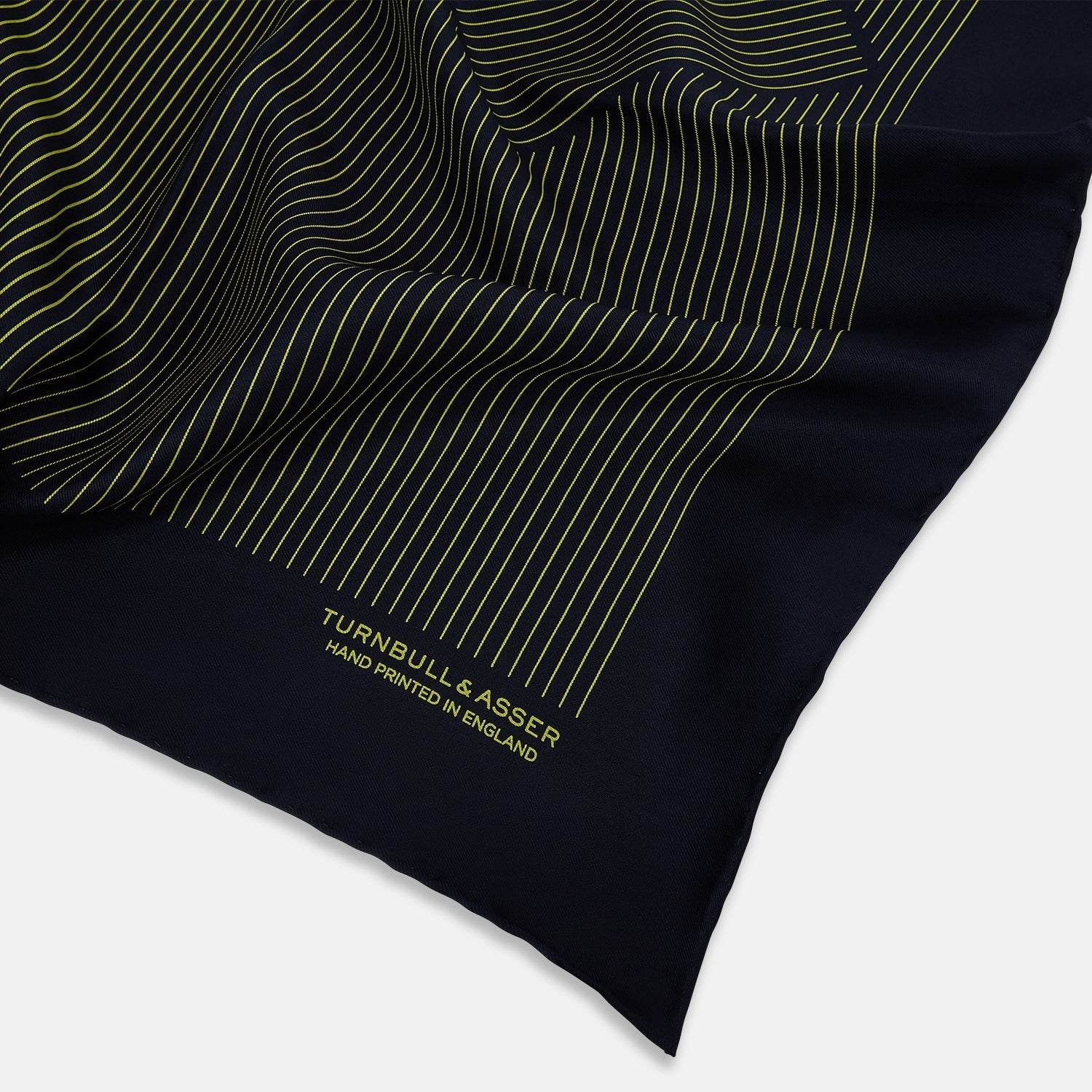View 2 of product Navy and Yellow Stripe Silk Pocket Square