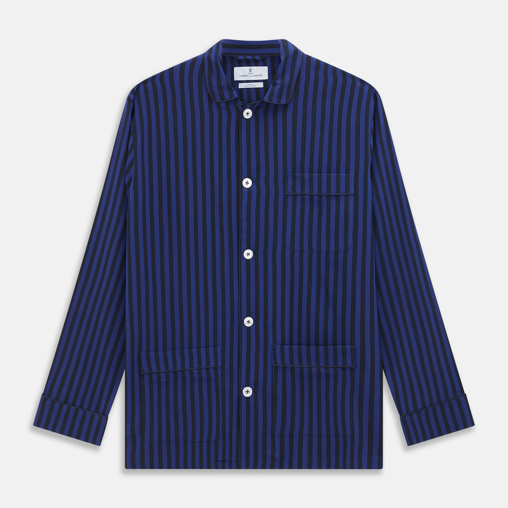 Blue and Navy Candy Stripe Silk Hyde Pyjamas Set