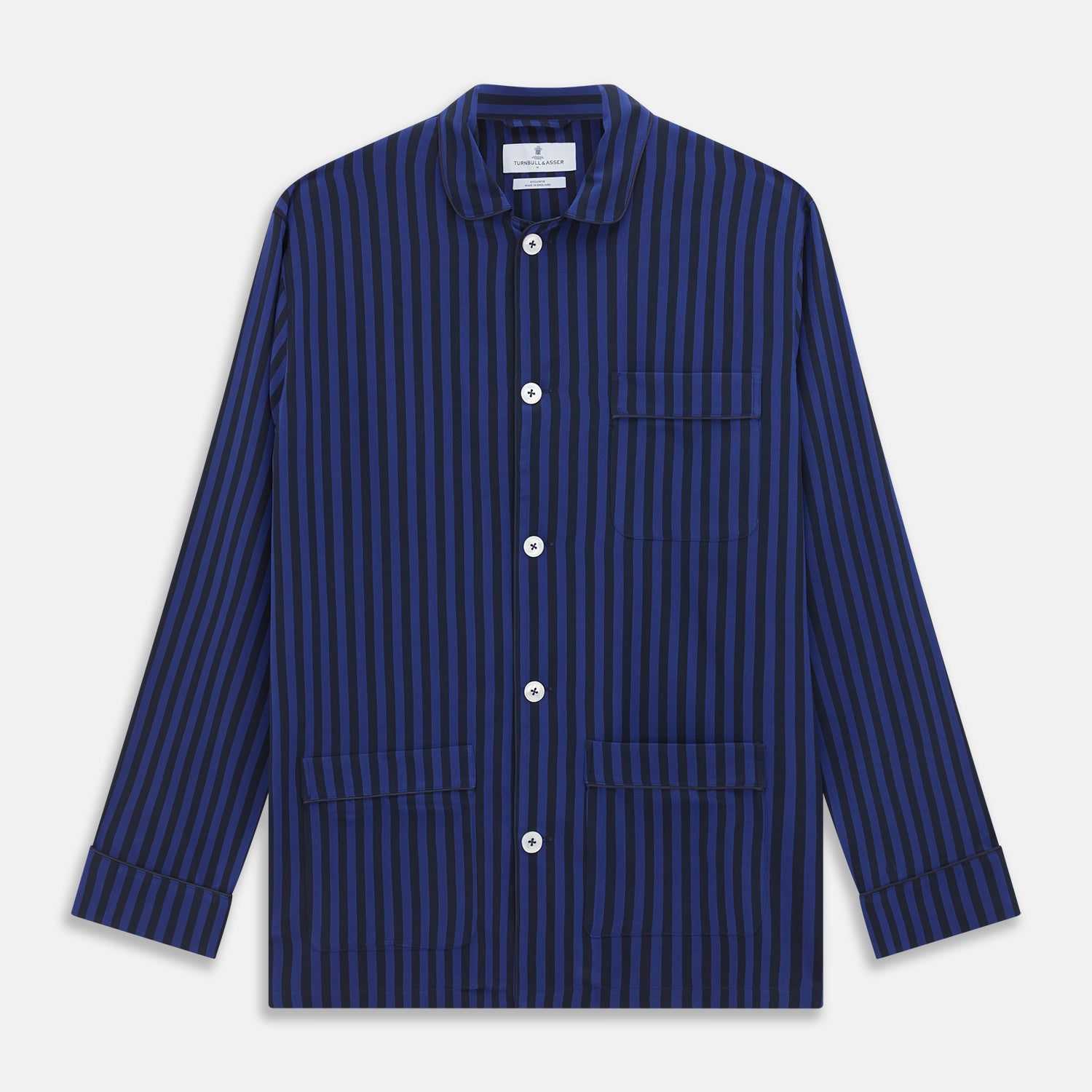View 5 of product Blue and Navy Candy Stripe Silk Hyde Pyjamas Set