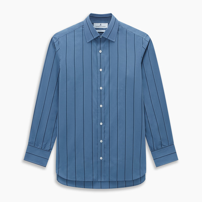 Steel Grey and Navy Track Stripe Mayfair Shirt Image 6