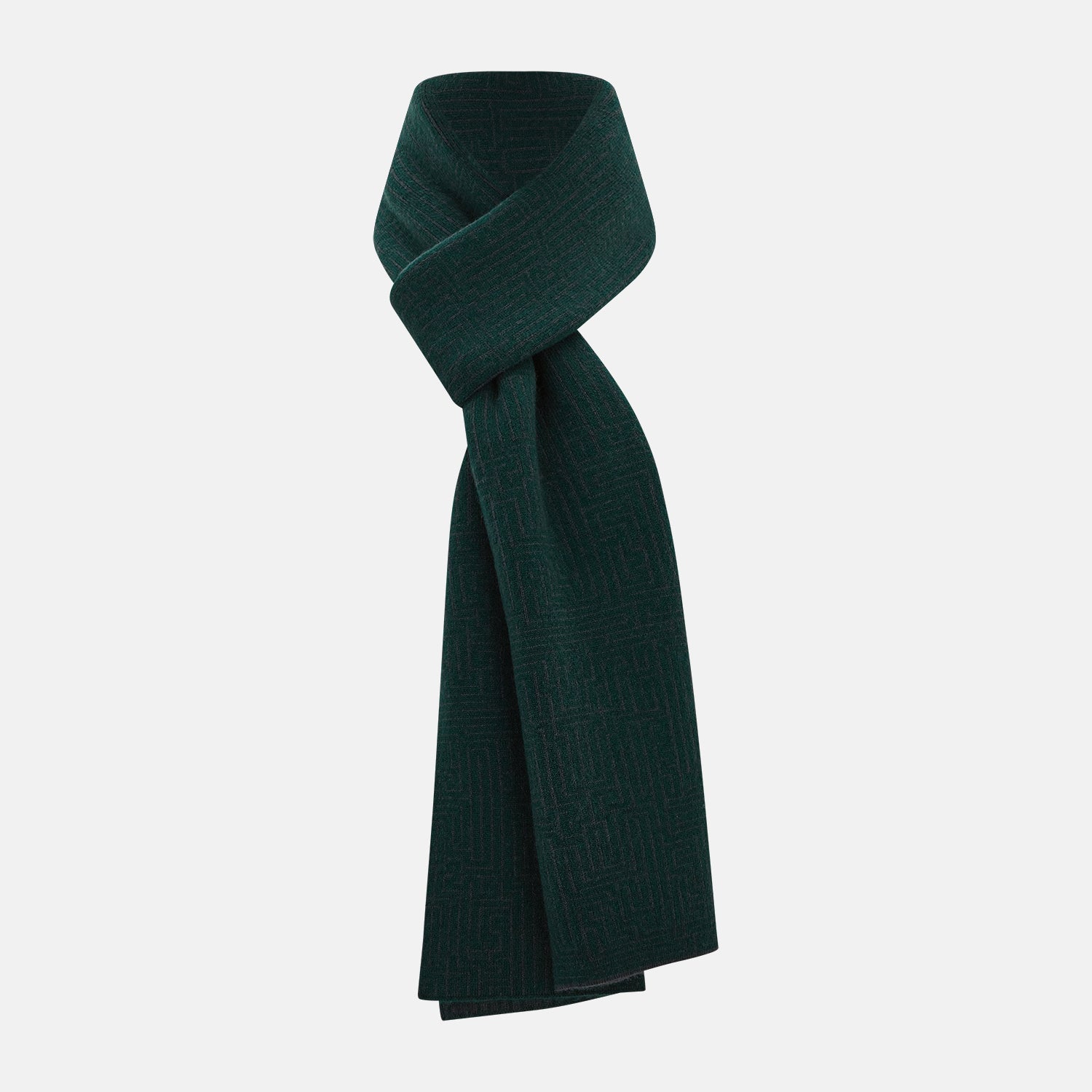 View 1 of product Forest Green and Charcoal Fretwork Cashmere Knitted Scarf