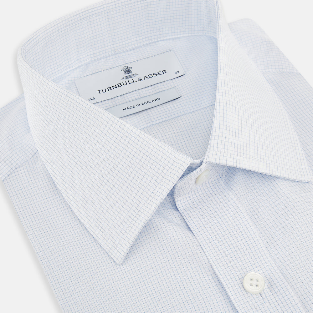 Blue and White Micro Check Mayfair Shirt