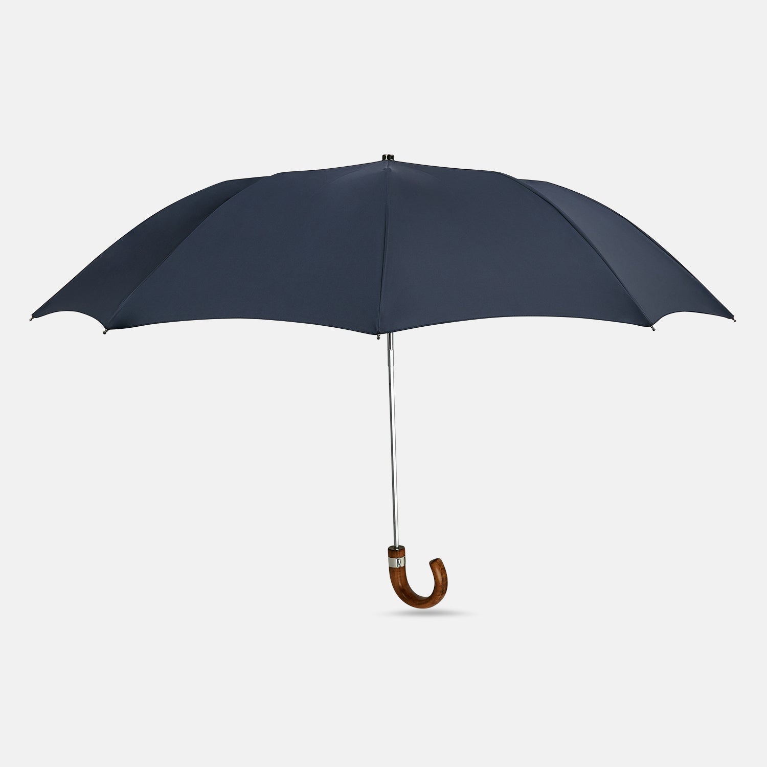 View 1 of product Navy Telescopic Umbrella with Brown Maple Crook Handle