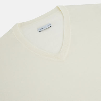 Cream Fine Merino V-Neck Jumper Image 7