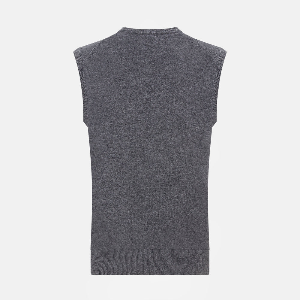 Slate Grey Melange V-neck Cashmere Vest