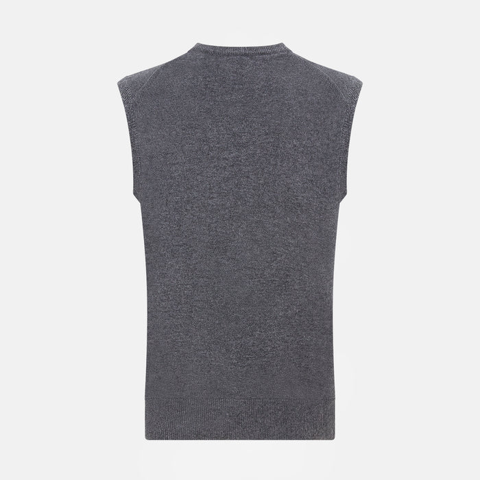 Slate Grey Melange V-neck Cashmere Vest Image 2