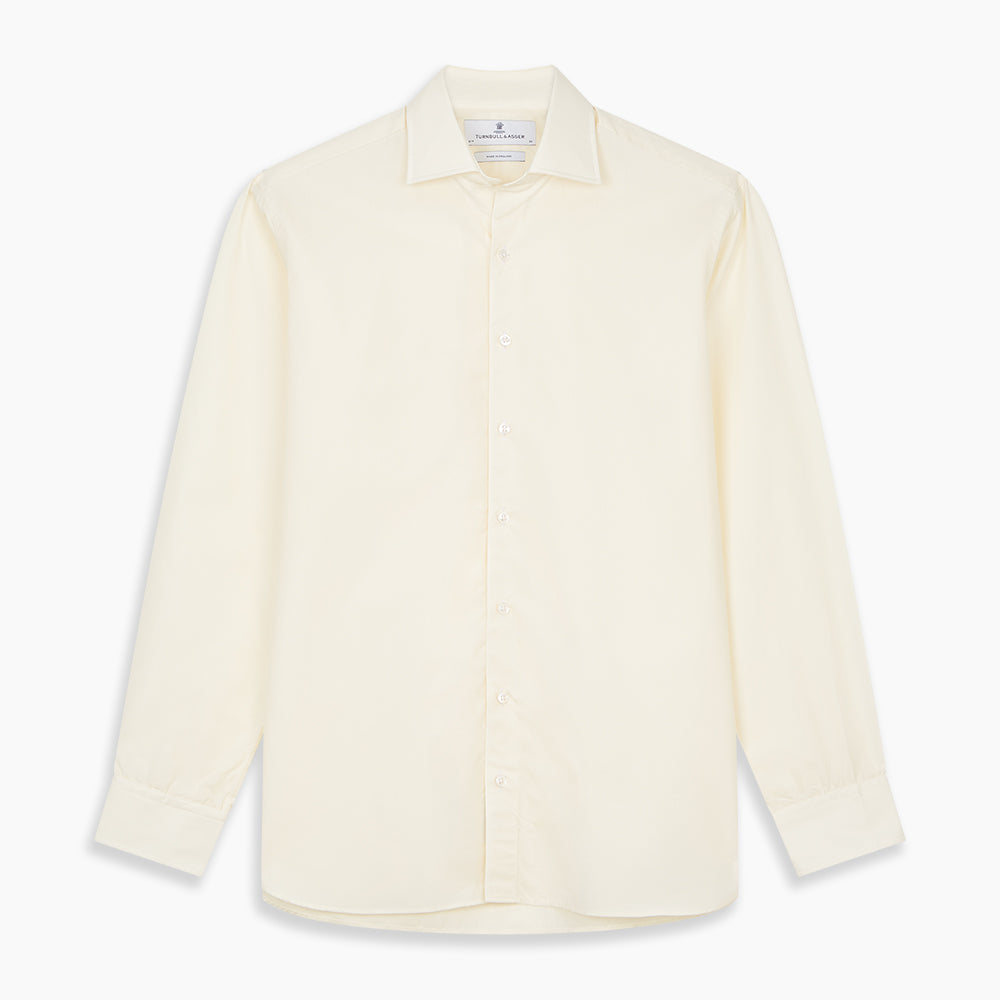 Tailored Fit Cream Cotton Shirt with Kent Collar and 3-Button Cuffs