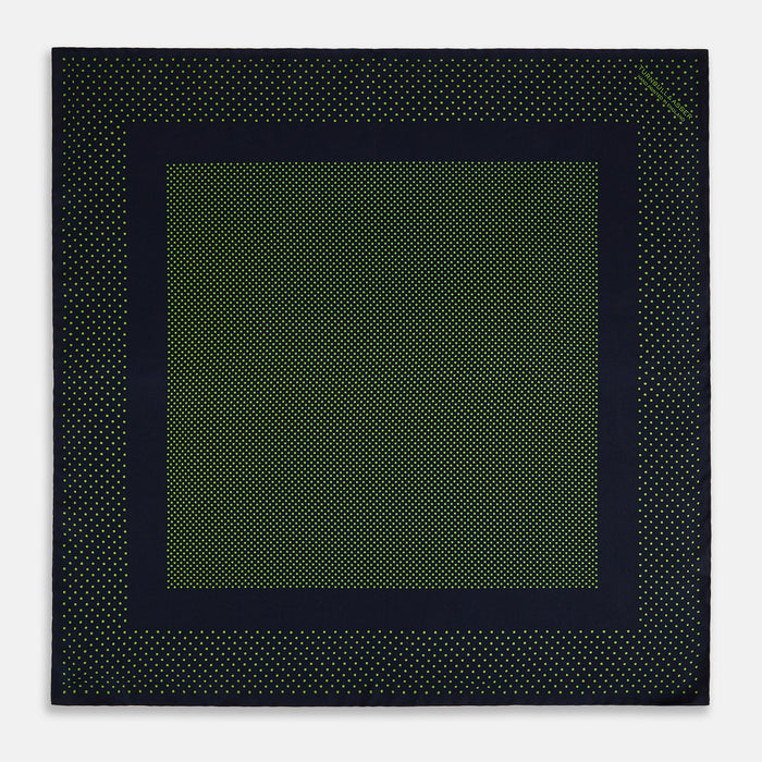 Navy and Kelly Green Dot Silk Pocket Square Image 3