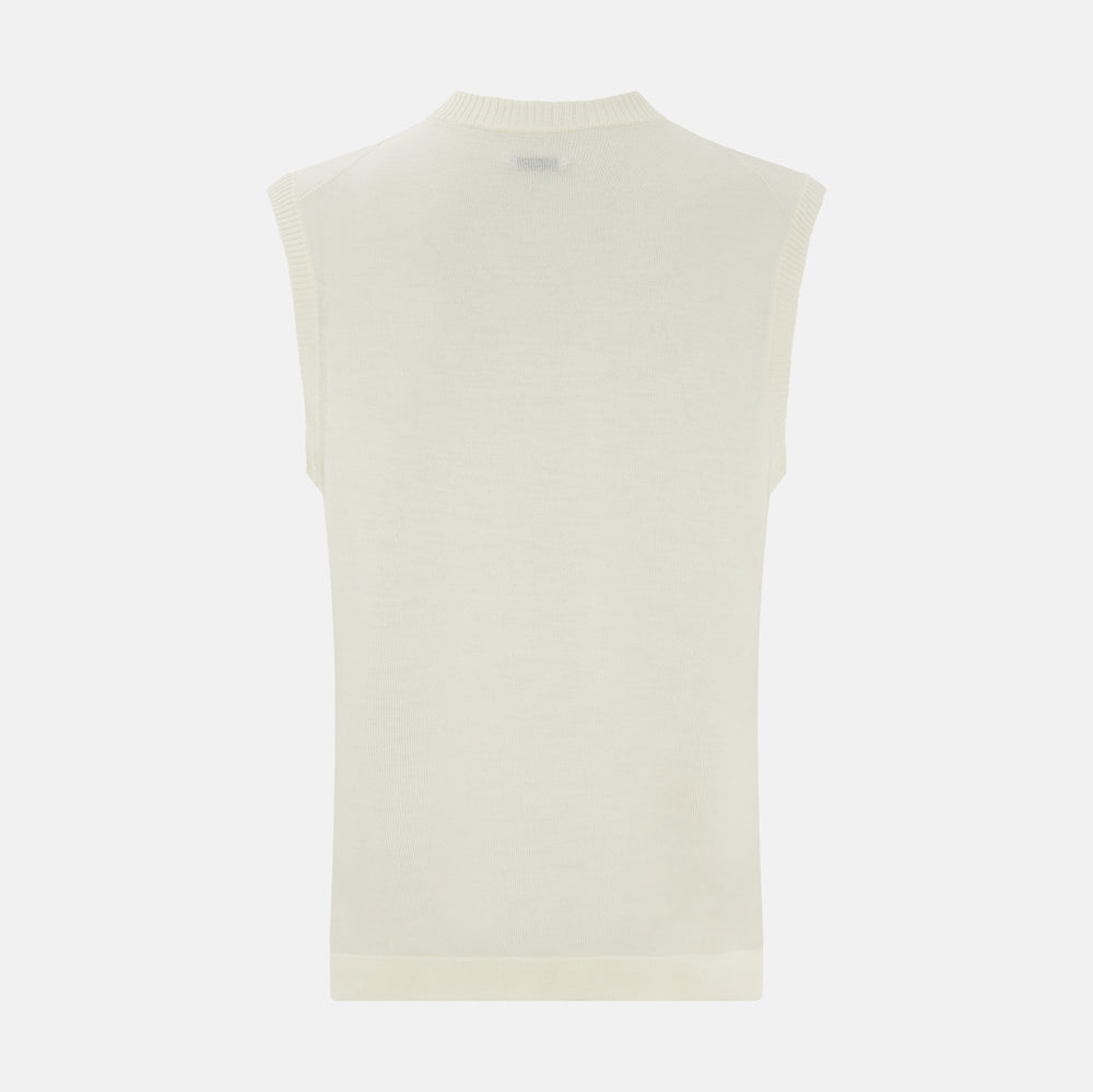 Cream Fine Merino V-Neck Vest