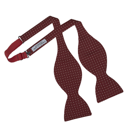 Burgundy and White Small Spot Printed Silk Bow Tie Image 2
